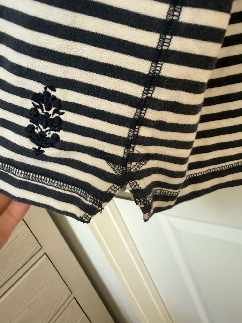 FP Movement by Free People Restoration Yarn Dye Stripe Layer Navy and White Top - Picture 14 of 15